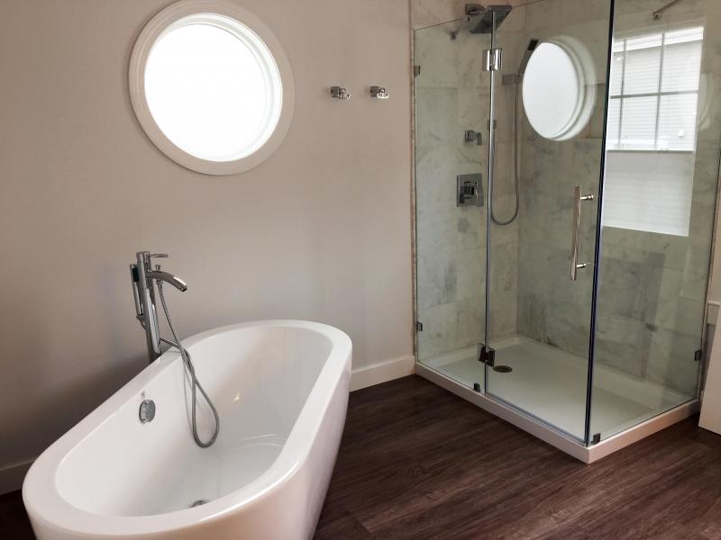The bathroom in the newly renovated suite at Topside Inn. SUZI THAYER/Boothbay Register