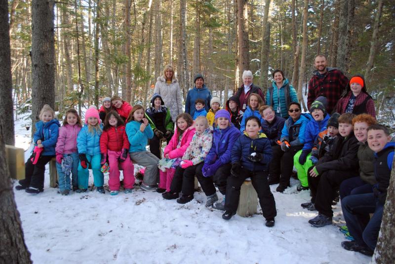 Southport Central School kids enjoy the outdoor classroom built by Eagle Scout Noah Sherburne. Courtesy of Noah Sherburne