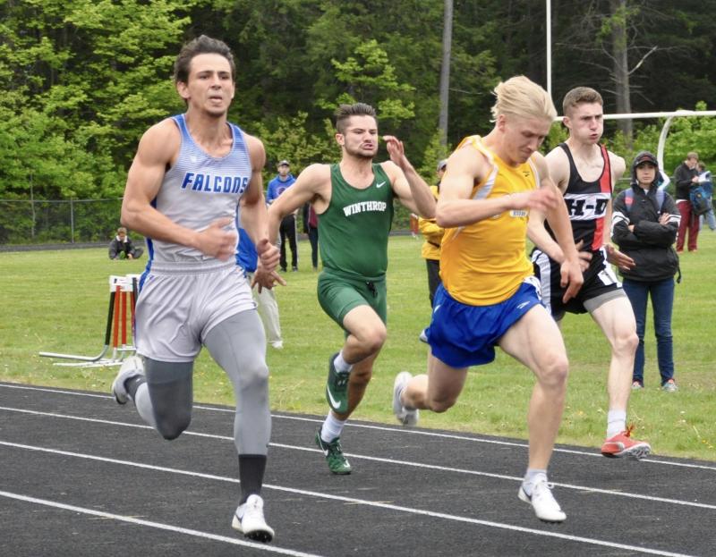 Draco Peaslee drives to the finish line at a recent meet. Peaslee had a spectacular track season for BRHS, leading all BRHS scorers, winning a MVC championship title and breaking a decades old sprint record. Courtesy of Kerrin Erhard Photo of Draco Peaslee