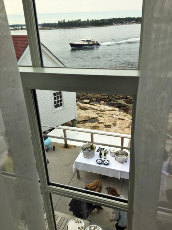 A view of the terrace and the ocean outside the Cuckolds Inn. SUZI THAYER/Boothbay Register