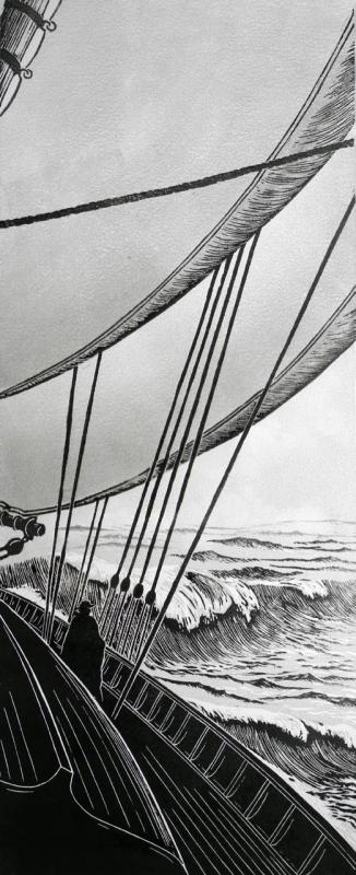 “Into the Wind,” a woodcut by David Morgan