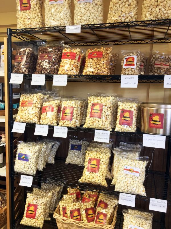 You can usually find around 10 different flavors of popcorn at Cameron Clan Kettle Corn in Wiscasset. SUZI THAYER/Boothbay Register