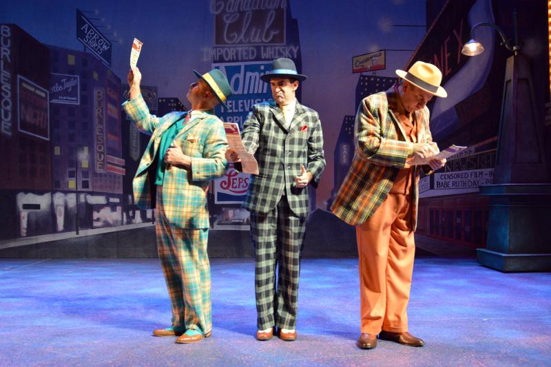 Oh the plaid! Three gamblers take the stage in “Guys and Dolls” at Maine State Music Theatre. Courtesy of Maine State Music Theatre
