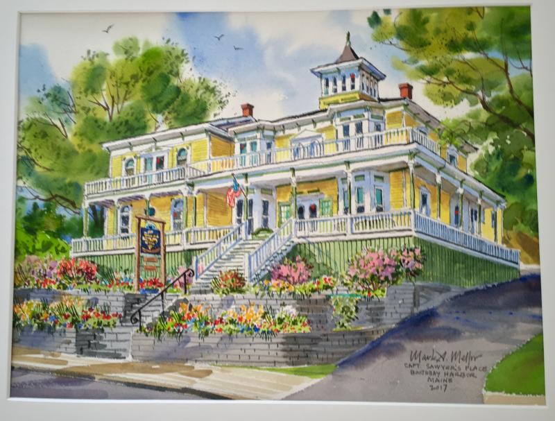 A painting of Captain Sawyer’s Bed & Breakfast by local artist Mark Mellor.