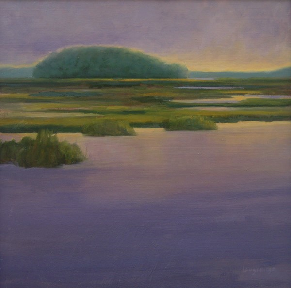 Sally Loughridge: “Quiet Marsh,” oil on birch panel, 14 x 14.” Courtesy of the venue Sally Loughridge