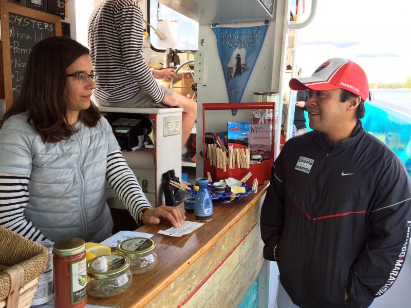 On Aug. 25, Michael Quilatan from Forest Hills, New York, is on board with his family. He’s something of an oyster connoisseur. SUZI THAYER/Boothbay Register