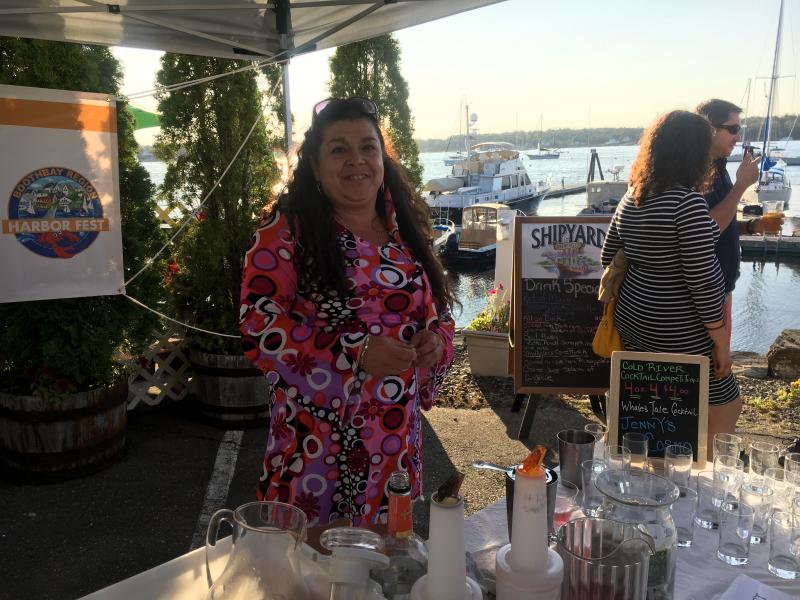 Jenny served up her signature Cosmos at the Whale’s Tale, which coincidentally matched her groovy dress. SUE MELLO/Boothbay Register