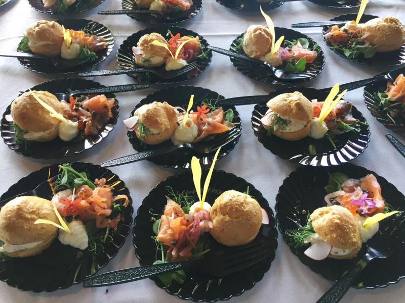 Award-winning chef Stephen Richards started the day off right at Fisherman’s Wharf with “A study in house smoked salmon.” It tasted even better than it looked. SUE MELLO/Boothbay Register.