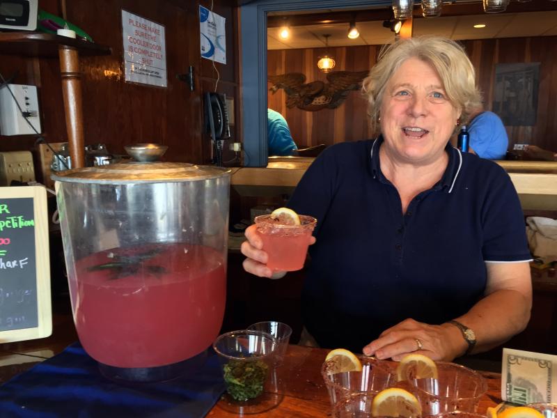 Mixologist Cathy Heaton served a killer cocktail at Fisherman’s Wharf. SUZI THAYER/Boothbay Register