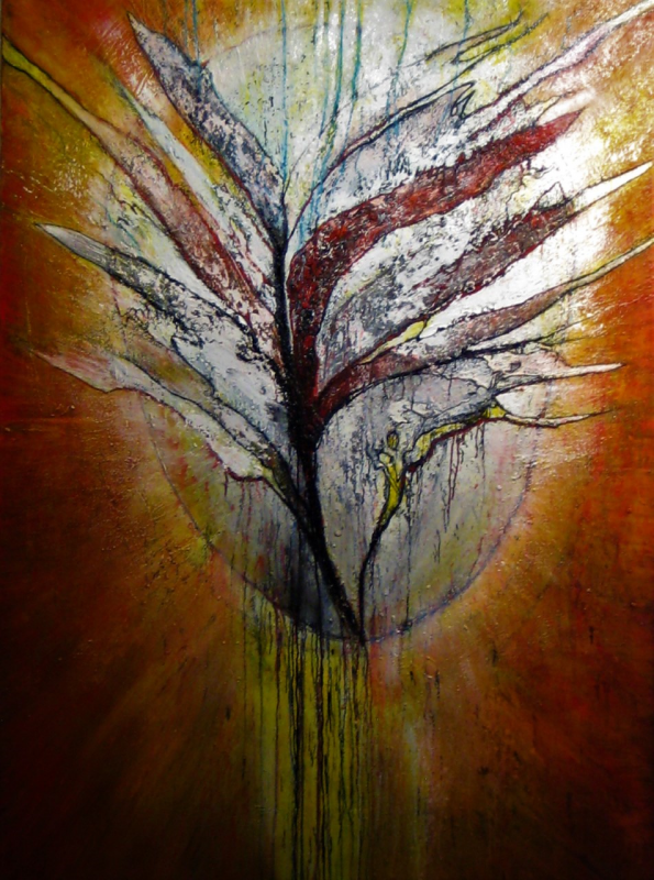 “Revelation,” the largest painting in Leonard Meiselman’s new show, is 50” x 80”. Courtesy of the artist Leonard Meiselman, Wiscasset ME