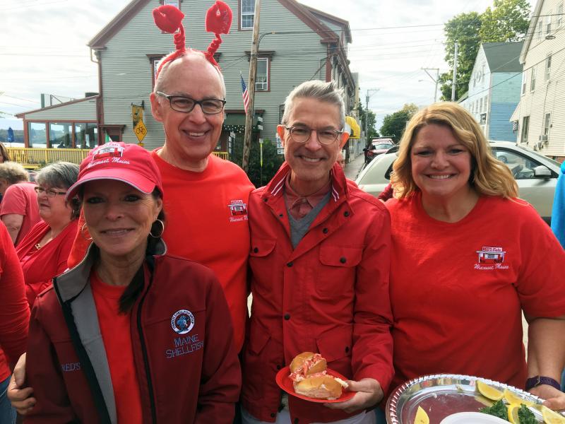 Debbie Gagnon, left, with Brad Seveldson, Greg Uthoff and Cindy Collamore, on Red’s Day, Sept. 30. SUZI THAYER/Boothbay Register