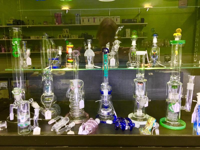 Water pipes, bubblers and ash catchers at Pharmers Market. SUZI THAYER/Boothbay Register