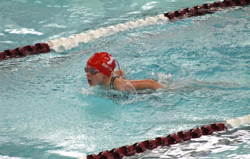 Hannah Hills competes in a butterfly event at the Bath meet. STEVE EDWARDS/Boothbay Register
