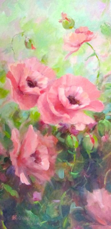 “Pink Flowers,” 48” x 24” oil painting by Sandra Leinonen Dunn.
Courtesy of the venue Sandra Leinonen Dunn