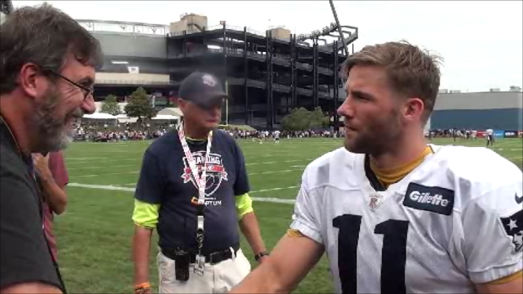 Sam Michael gets to meet Julian Edelman at training camp. Courtesy of Sam Michael