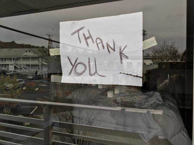 This sign in a window of a room at the Boothbay Harbor Oceanside Golf Resort says it all. SUZI THAYER/Boothbay Register