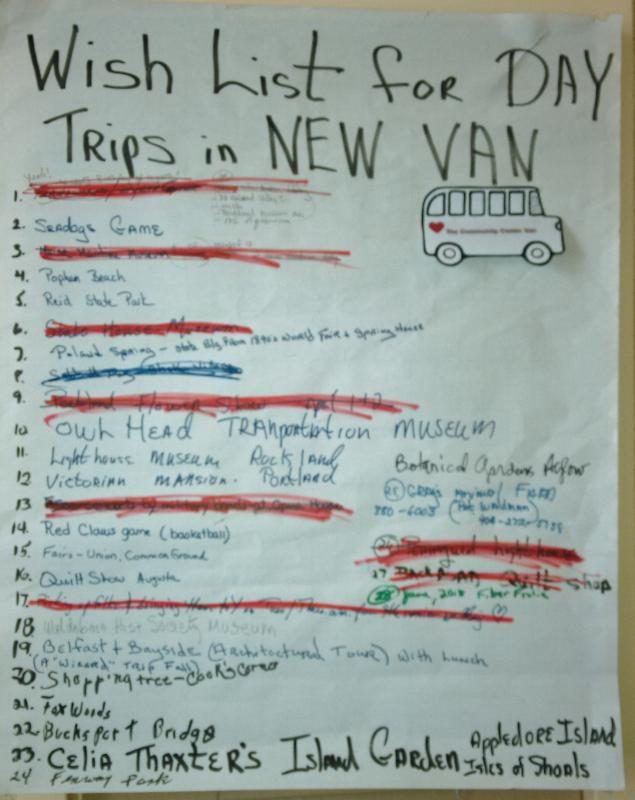 The van trip wish list at the Community Center. JANE CARPENTER/Boothbay Register