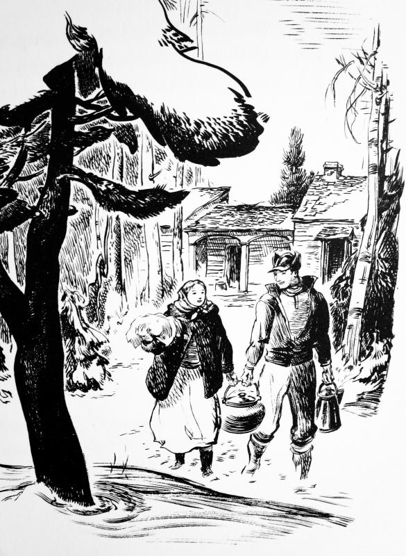 An illustration from Paul Hoffman’s “Country Christmas – A Reminiscence” that first appeared as a magazine article in 1935 and was later made into a book published in 1941. Artist Henry C. Pitz drew the picture.