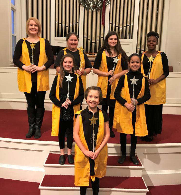 Carissa McCurdy, Samantha Davison, Noelle Timberlake, Shesilie Adoux, Maeve Cullina, Sophia Scott, and Sarah Harris as the “stars” of the production. Courtesy of Emily Mirabile