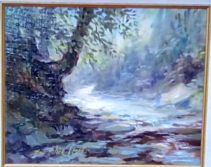 Sue Heil Kibbe’s oil painting “Chatauqua River,” is one of the artist’s works in the new show at Southport Memorial Library in Jan. 2-Feb. 27. Courtesy photo Sue Heil Kibbe
