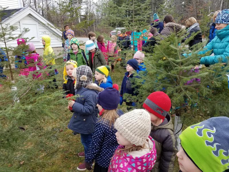 Seven Edgecomb Eddy School grades participated Dec. 8 in the first Charlie Brown Christmas Tree Decorating Competition. Courtesy photo