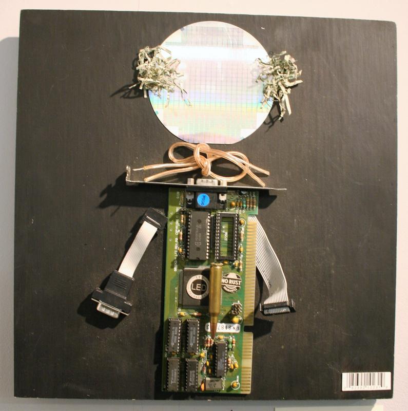 “Dante the Computer Guy,” mixed media by Francine Needham. Francine Needham