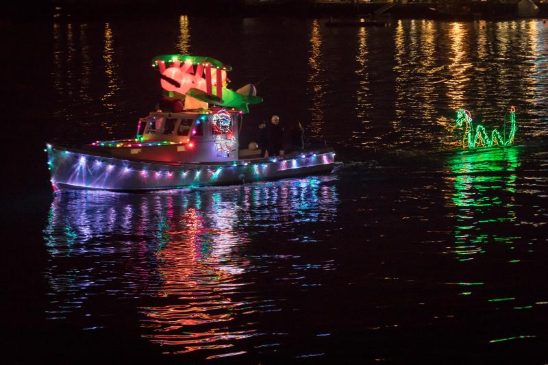 Sea Foam, captained by Rusty Brewer, took third place in the 2017 Harbor Lights Lighted Boat Parade contest. Courtesy of Michael Leonard