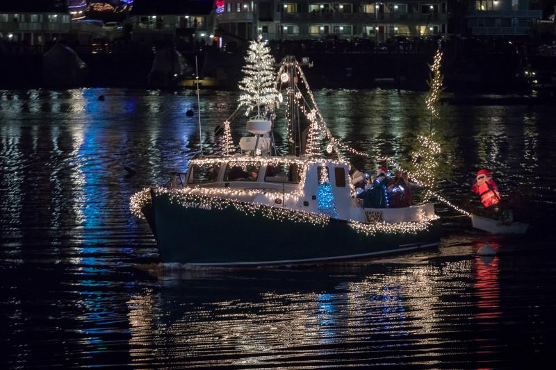 The Casey Anne, captained by Eben Court, was the first place winner in the 2017 Harbor Lights Lighted Boat Parade contest. Courtesy of Michael Leonard