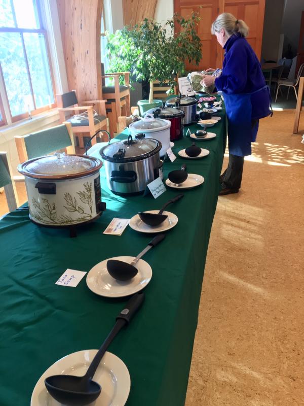 The lineup of better than average soups at St. Columba’s Episcopal Church on Jan. 18. SUZI THAYER/Boothbay Register