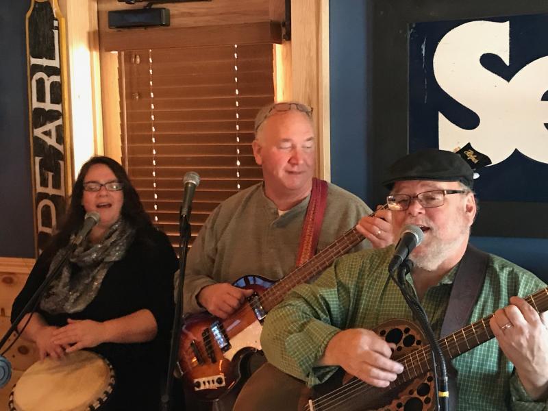 Chris Gagne, Dan Grish and Dave Gagne performing at the Harbor Room in New Harbor on Jan. 7.Courtesy of Pamela O’Connor