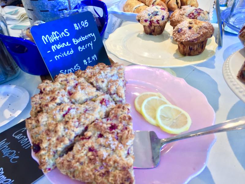 Raspberry lemon scones from Mammy’s Bakery were on display at the grand opening Jan. 18. SUZI THAYER/Boothbay Register