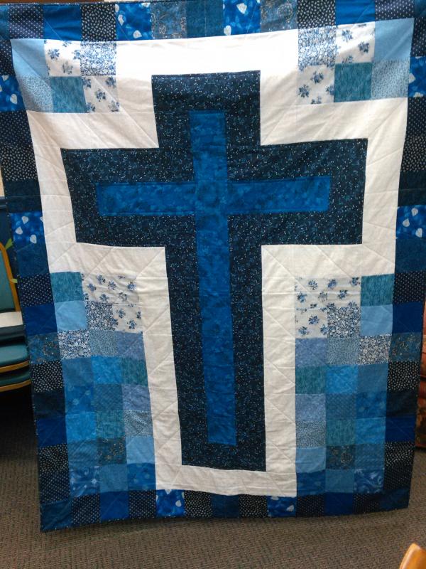 An example of the “Just Sew” group’s work, the quilt will be given to an area resident who is recovering from a serious illness. JANE CARPENTER/Boothbay Register