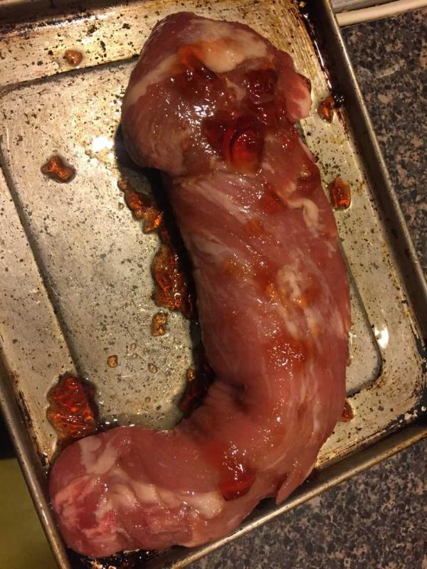 Sorry. I know this raw pork loin with gelatinous globs of red currant jelly is really gross-looking. SUZI THAYER/Boothbay Register