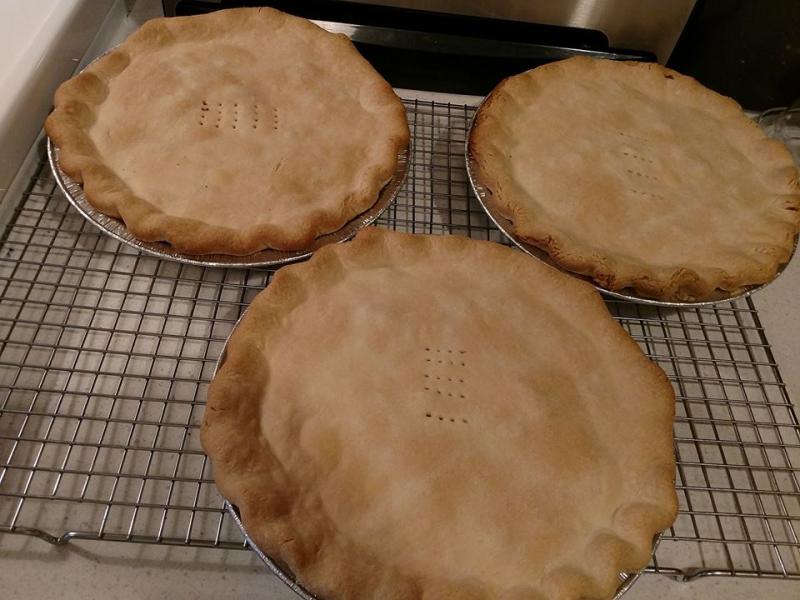 Judi Colgan’s three tourtières that inspired this week’s column. Courtesy of Judi Colgan