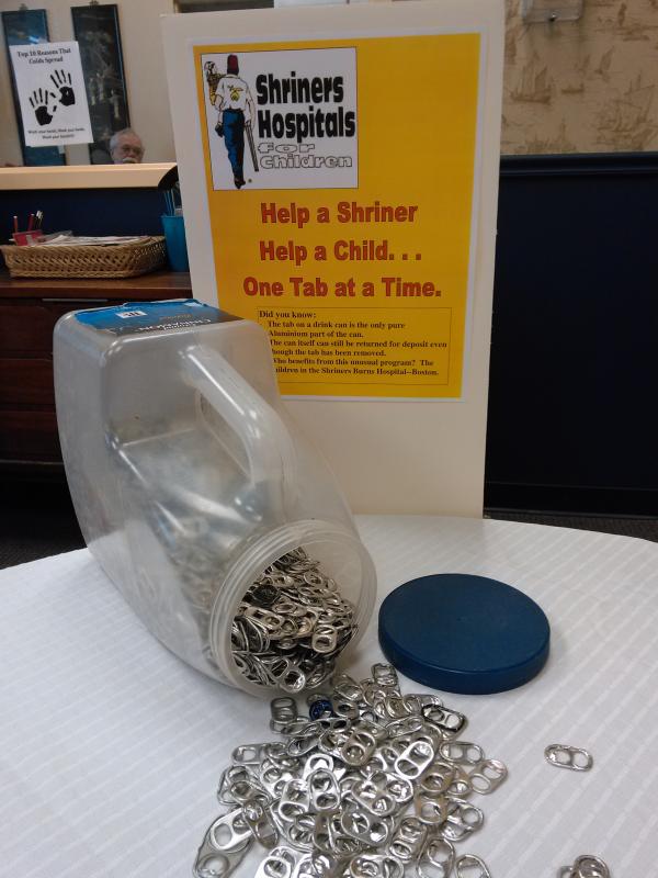 The center is collecting pull tabs to sell to benefit Shriners Hospital. JANE CARPENTER/Boothbay Register