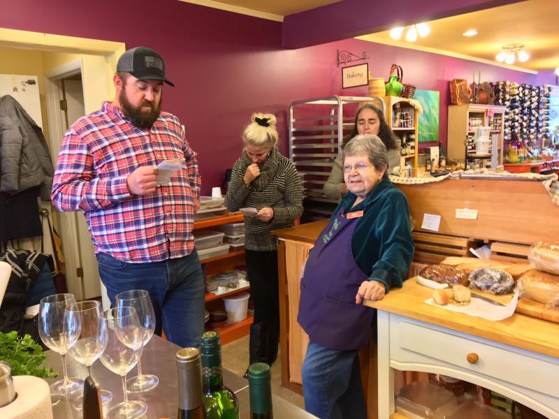 Michael Maxim, Andy Bielli and Kim Martin’s mother, Mim, in the kitchen at Eventide. SUZI THAYER/Boothbay Register