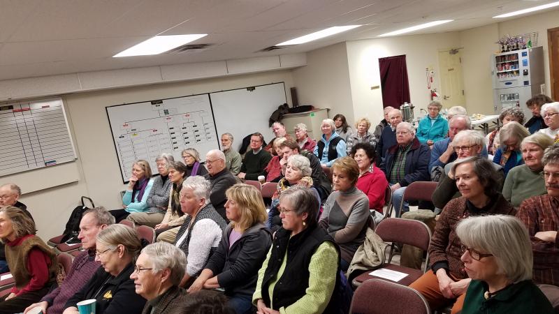 It was standing room only at the Feb. 11 installment of LCHA’s Winter Lecture Series in Wiscasset. KATRINA RICKERMANN/Wiscasset Newspaper