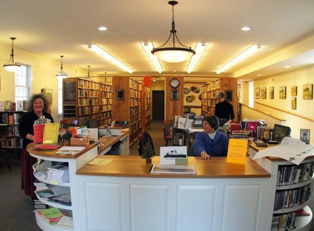 Linda Brewer, left, at Southport Memorial Library. Courtesy of Linda Brewer