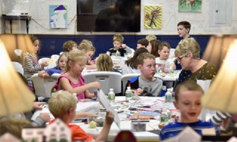 Valentine’s cards were made for family and friends when 33 children attended the Community Center’s third annual Valentine workshop on Thursday, February 8. Courtesy of Bob Crink