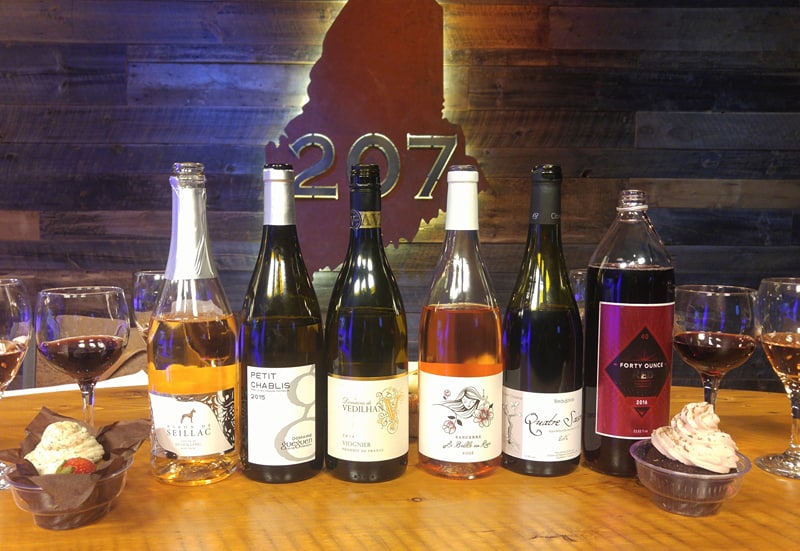 The lineup of wines and cupcakes from Mammy’s Bakery in Wiscasset, for Maia Gosselin’s Sip Wine Education segment on “207,” airing on Feb. 12. Courtesy of Maia Gosselin