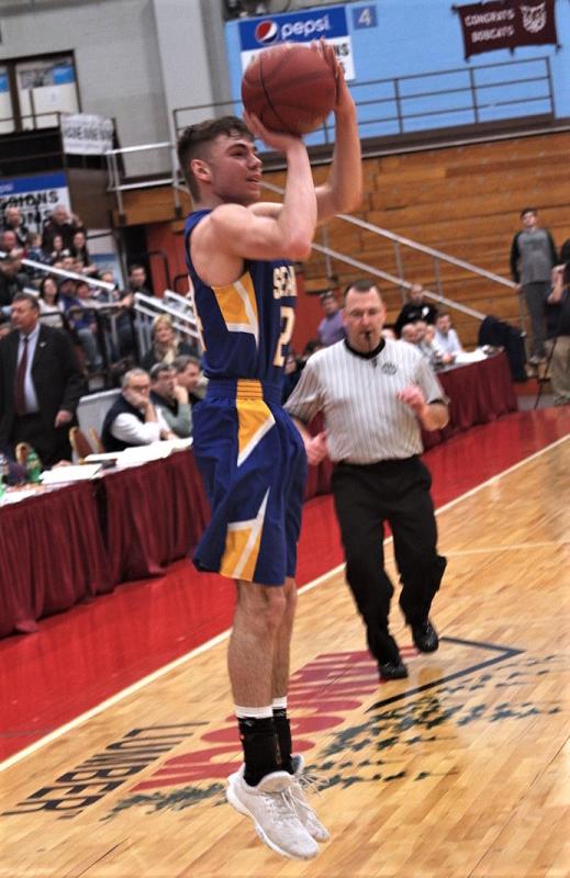 Junior Steve Reny fires up a 3-pointer against Winthrop. STEVE EDWARDS/Boothbay Register