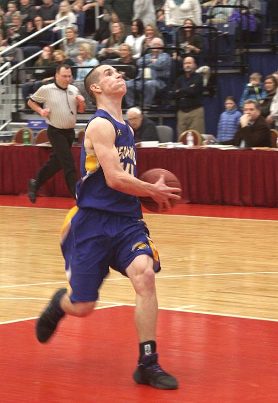 Sophomore Hunter Crocker gets an uncontested layup during Thursday’s game. STEVE EDWARDS/Boothbay Register