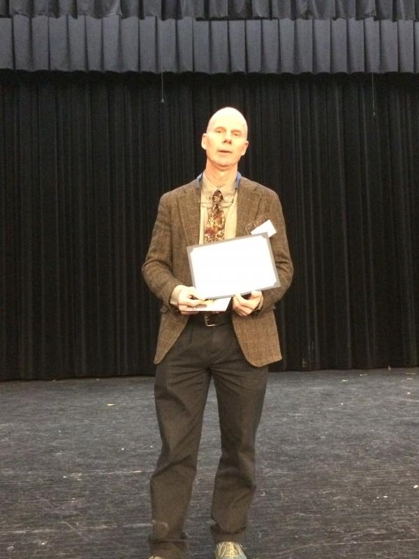 Mark Gorey of BRHS was one of 50 Maine teachers to become new National Board Certified Teacher inductees. He is shown here at the official pinning ceremony held in Augusta. Courtesy of Nathalie Gorey