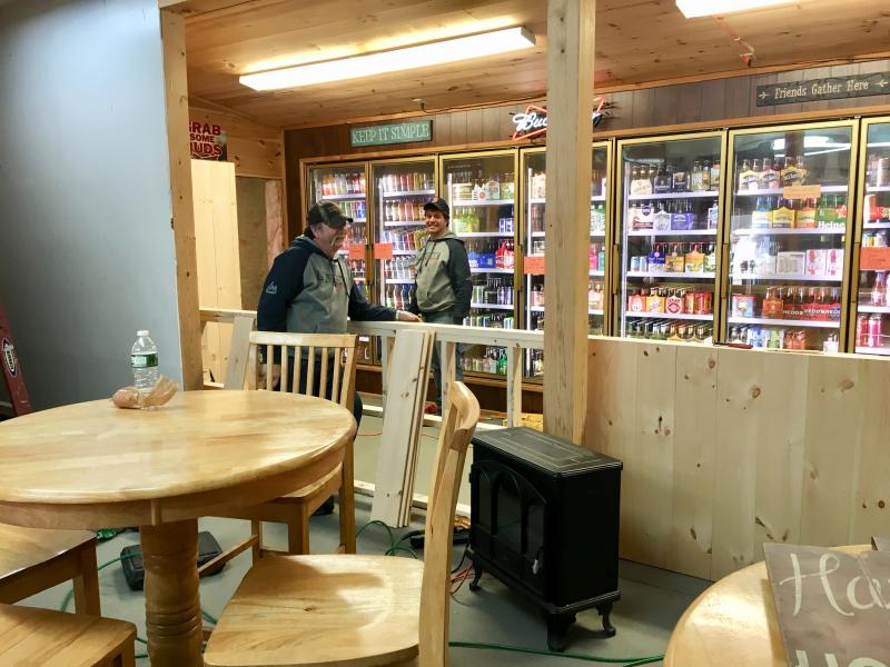 Ed Goud, left, and Duane Goud are building the bar at the new sports pub in Wiscasset, the Cubbyhole. Courtesy of Carla Chapman