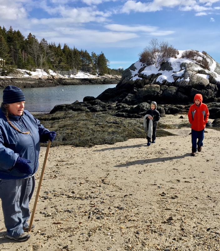 Zander Blake, 9, in the black jacket, raised $925 of his goal of $1,000 for the Leprechaun Leap at Hendricks Head Beach on Southport Island. With him is Lucien Stoddard, 8. Toby LeConte is in the foreground. SUZI THAYER/Boothbay Register