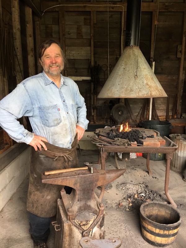 Jim Kearney is Boothbay Railway Village’s resident blacksmith. He delights visitors with his wonderful stories and an extensive knowledge gained in over 30 years of blacksmithing. He will be giving a talk on Sunday, March 18 at 2 p.m. inside the Spruce Point Chapel at the Museum. Courtesy of Margaret Hoffman
