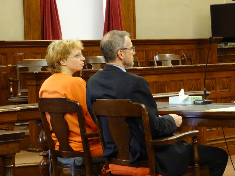 Sharon Carrillo sits with her attorney Chris MacLean. (photo Erica Thoms)