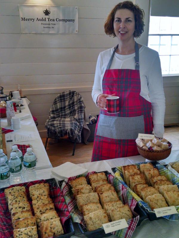 Mary Norwood of the Merry Auld Tea Company is pictured here serving up scratch-made scones, Scottish tea blends, and Cock-a-Leekie soup at Tartan Day. This year’s celebration will take place at the Boothbay Railway Village from 10 a.m. to 2 p.m. on Saturday, April 14. Courtesy of BRV