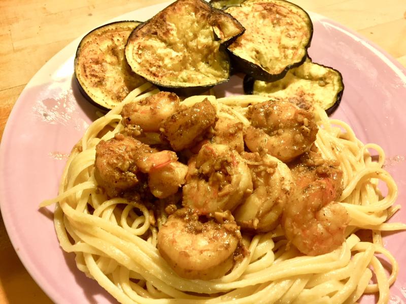 Shrimp scampi over fettucini. Delicious! SUZI THAYER/Boothbay Register
