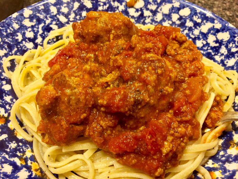Spags ’n balls. It’s all about noodles. SUZI THAYER/Boothbay Register
